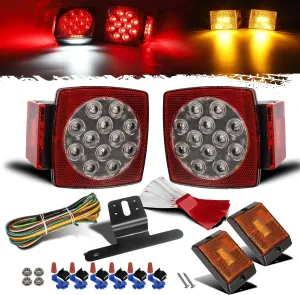 Partsam 12V Waterproof Square LED Trailer Tail Light Kit Clear Lens Red Trailer Brake Stop Tail Turn Signal Running Lights License Kit for Camper Truck RV Boat Trailer Snowmobile Marine Under 80"