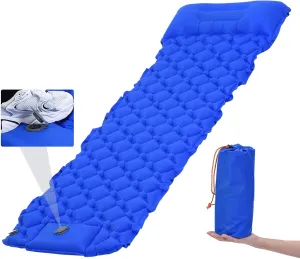 PATIKIL Backpacking Air Mattress Self-Inflating Sleeping Mats for Camping 76x24'' Waterproof Ultralight with Pillow Built-in Foot Pump for Hiking Tent Traveling, Blue