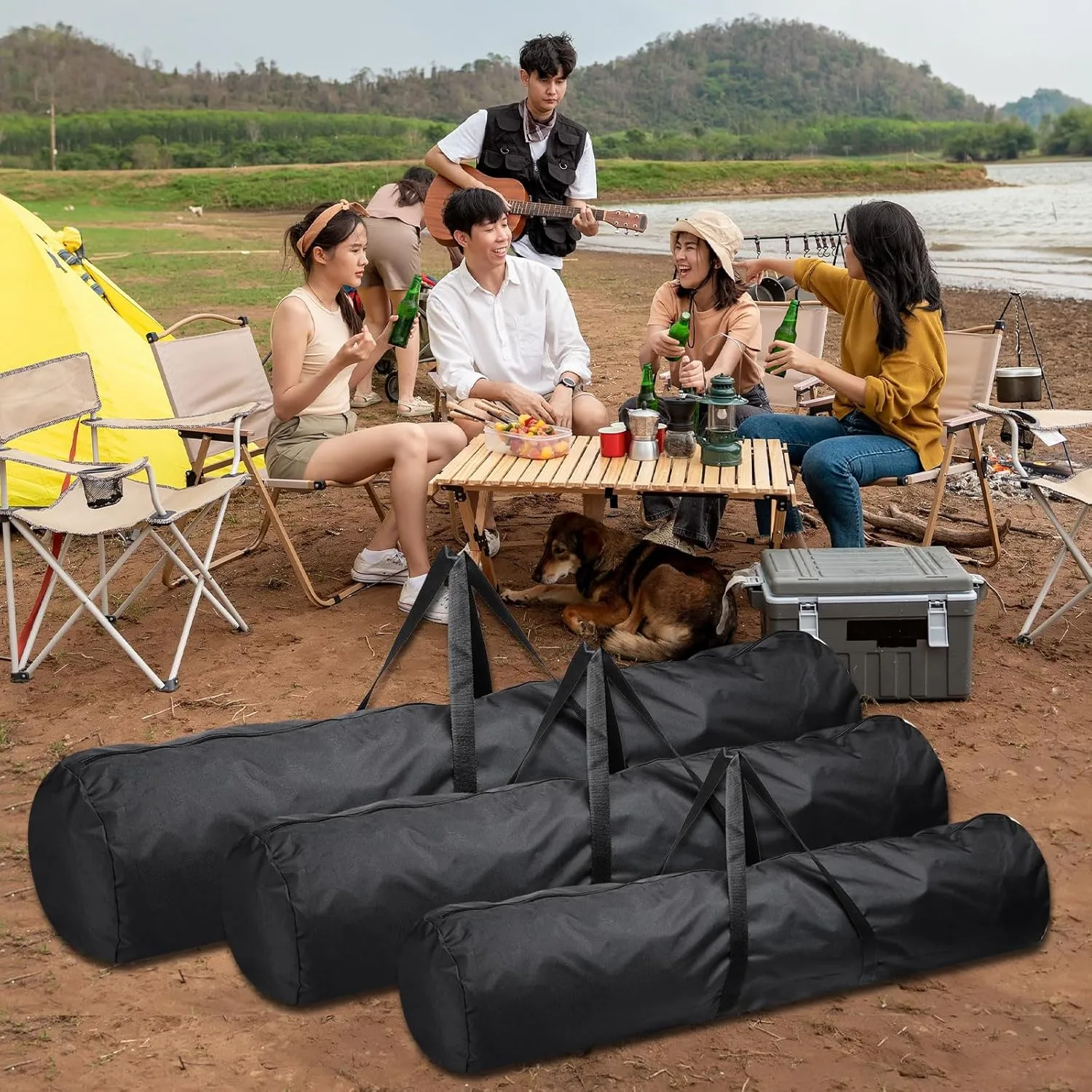PATIKIL Folding Camping Chair Replacement Bag 39.4" x 5.5", Portable Camping Storage Tent Bag with Handle Strap for Outdoor Camping Hiking Travel, Black
