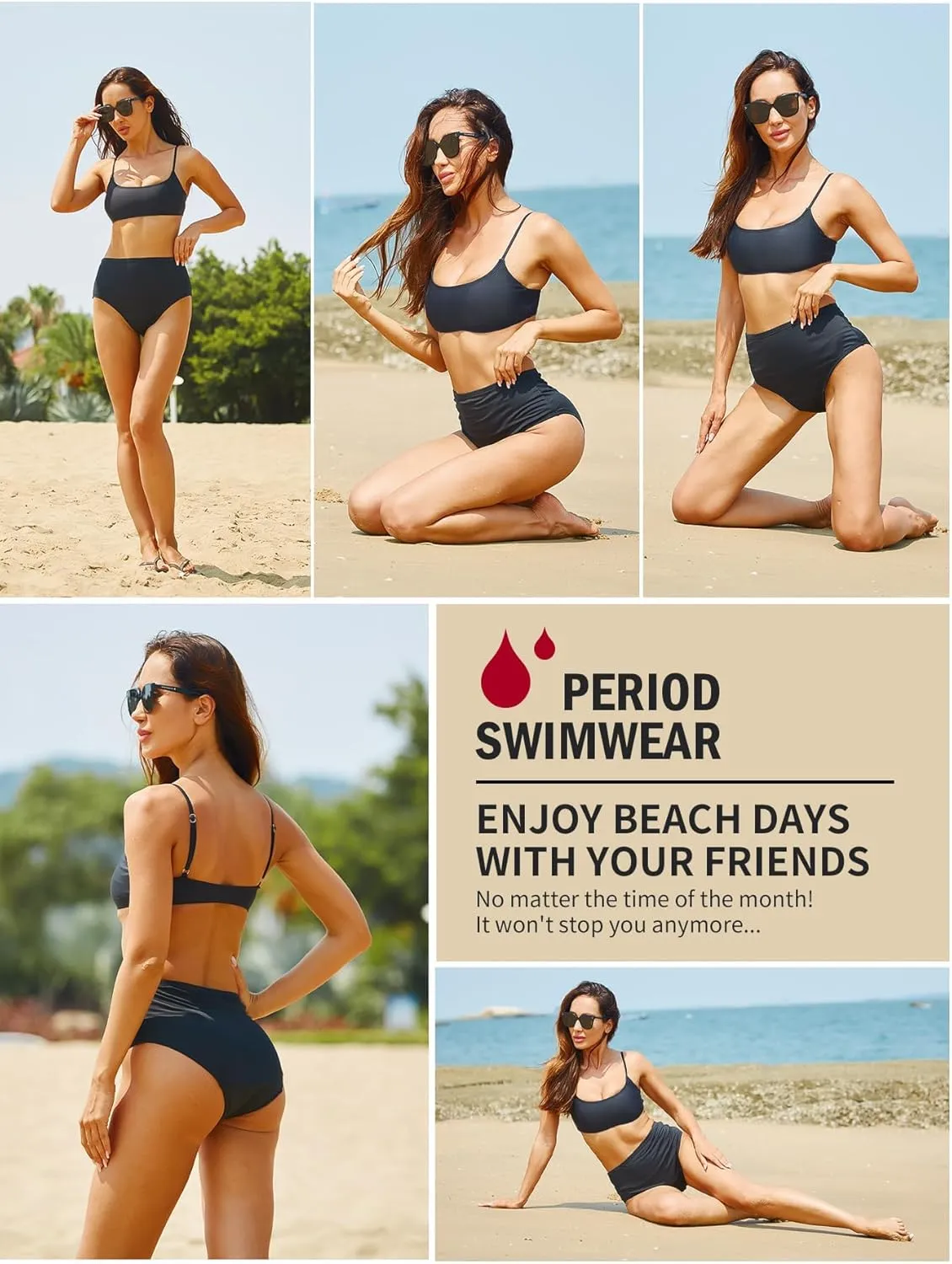 Period Swimwear-Menstrual Swimsuit Bikini Bottoms-High Waisted Leakproof Swim Bottoms for Teens Girls and Women.