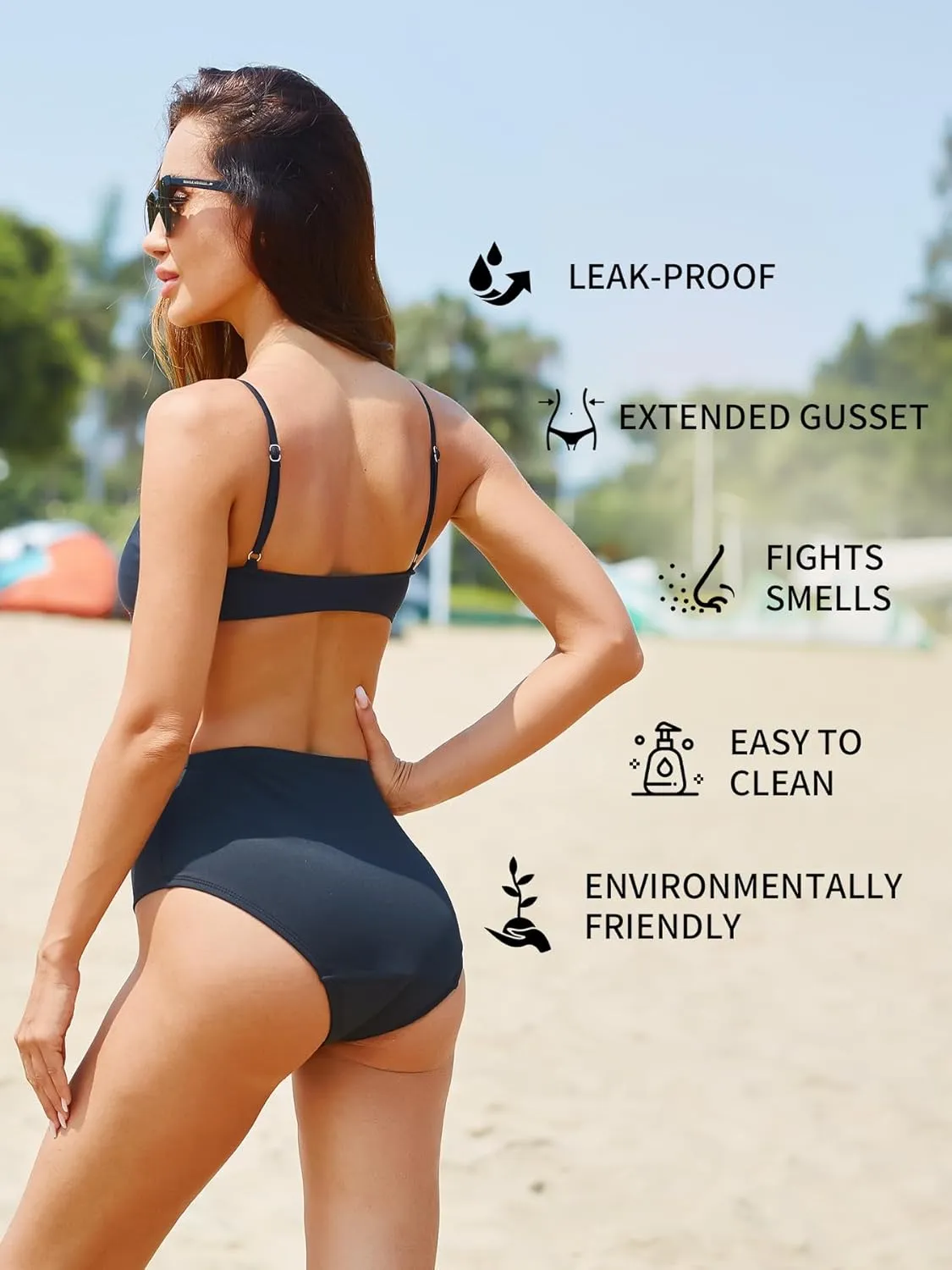 Period Swimwear-Menstrual Swimsuit Bikini Bottoms-High Waisted Leakproof Swim Bottoms for Teens Girls and Women.