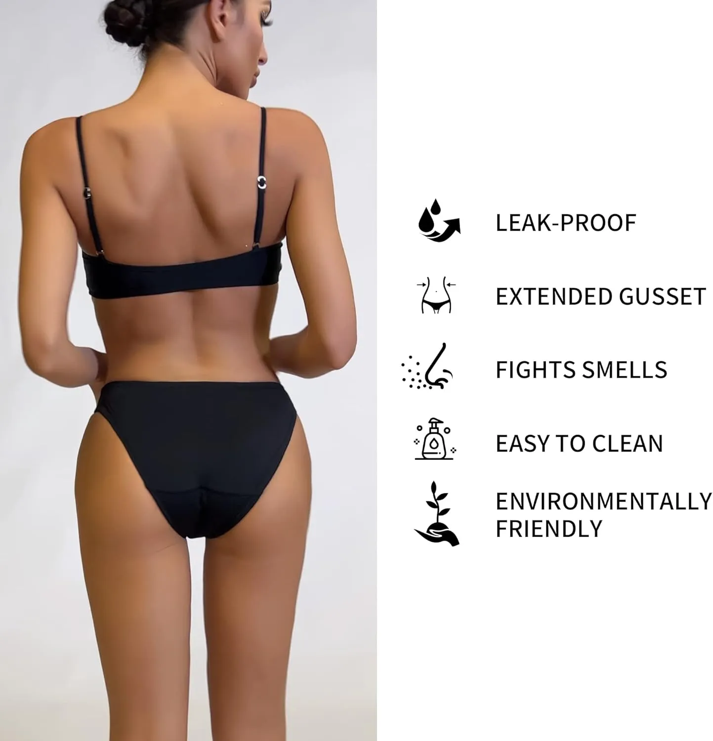 Period Swimwear - Menstrual Swimwear Bikini Bottoms - Black Leakproof Swim Bottoms for Teens Girls and Women