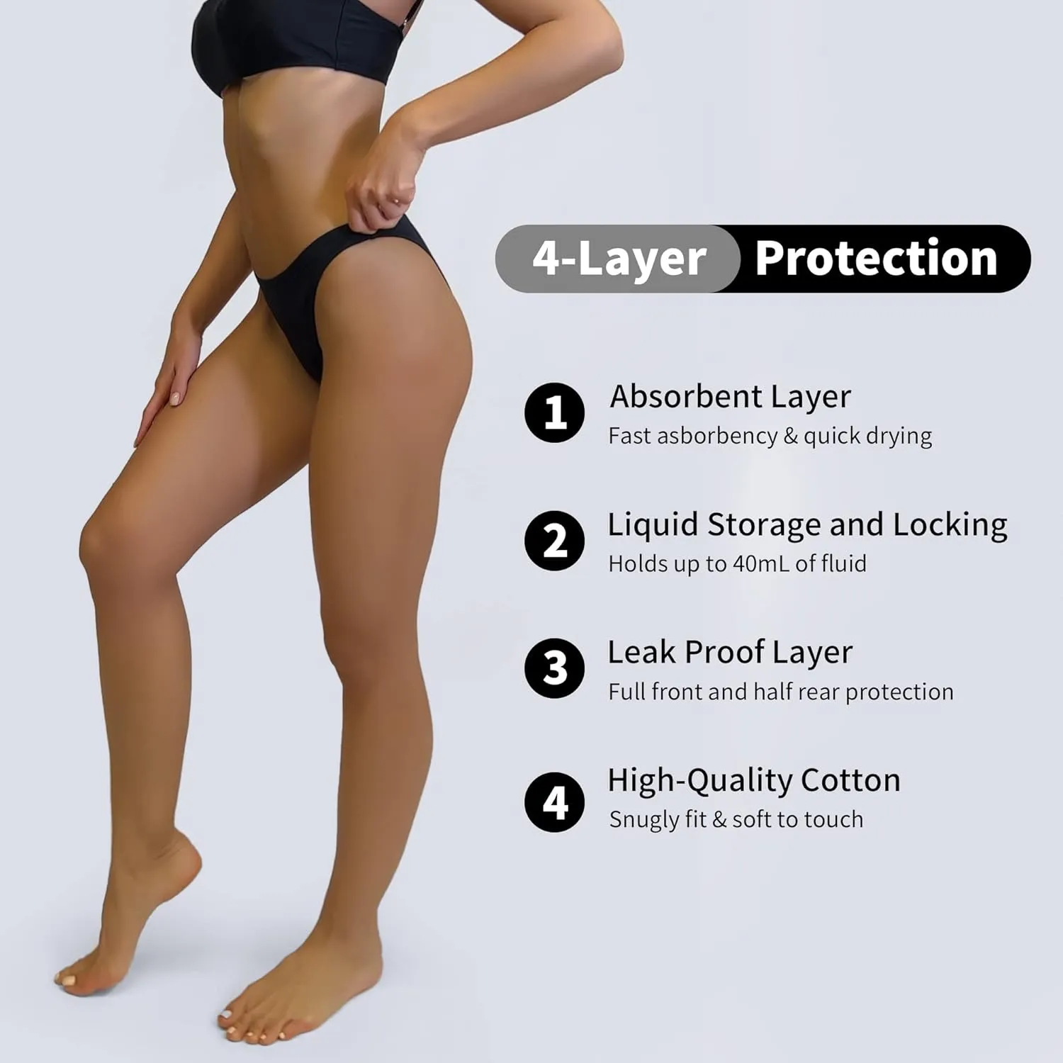Period Swimwear - Menstrual Swimwear Bikini Bottoms - Black Leakproof Swim Bottoms for Teens Girls and Women