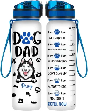 Personalized Dog Dad Water Bottle with Times to Drink - Custom Dog Breed - Motivational Drinking Water Bottles with Carrying Strap, Leakproof BPA & Toxic Free, Enough Water for Fitness Gym Outdoor