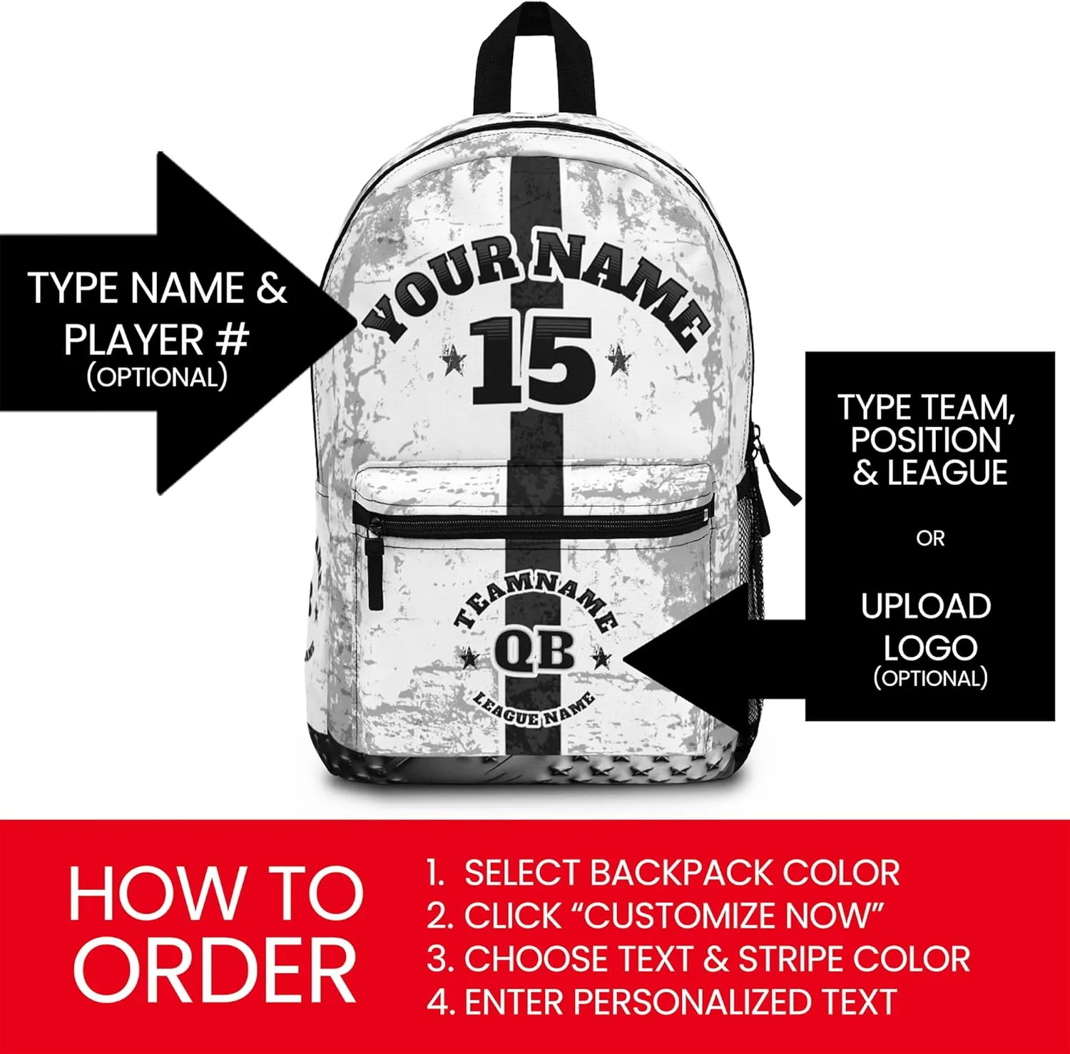 Personalized Sport Backpack Soccer, Basketball, Baseball, Football Team Gift: Name, #, Colors, Logo; Team Travel Bag (Light Orange Sunset Black)