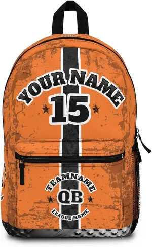 Personalized Sport Backpack Soccer, Basketball, Baseball, Football Team Gift: Name, #, Colors, Logo; Team Travel Bag (Light Orange Sunset Black)