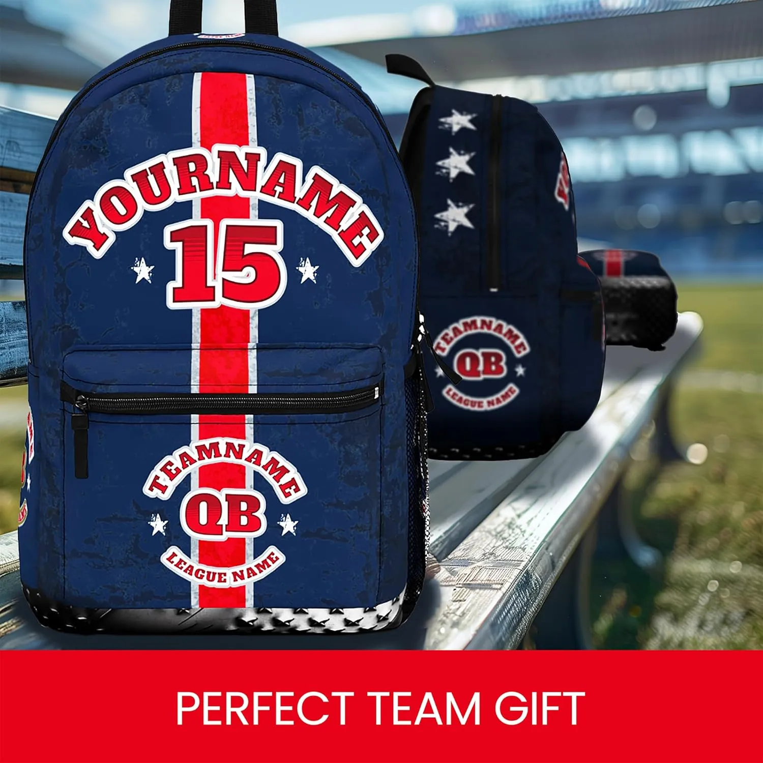 Personalized Sport Backpack Soccer, Basketball, Baseball, Football Team Gift: Name, #, Colors, Logo; Team Travel Bag (Light Orange Sunset Black)