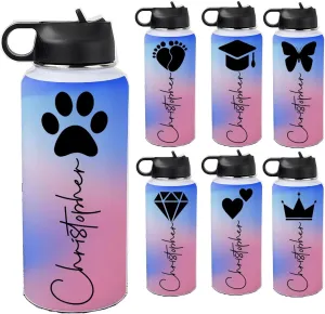 Personalized Water Bottles 32oz with Flip-Top Lid and Straw Customized Vacuum Insulated Flask Stainless Steel Sports Double Wall for Sports Spill-Proof Splash Resistant Lid Christmas Gradient
