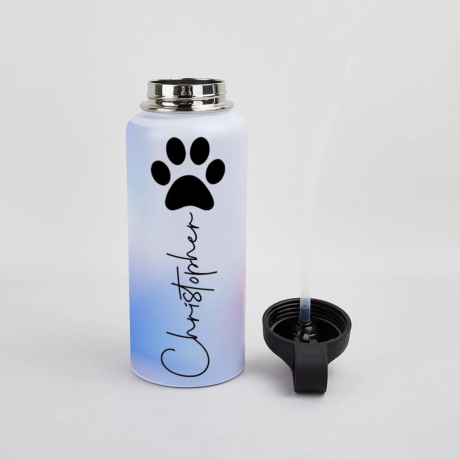 Personalized Water Bottles 32oz with Flip-Top Lid and Straw Customized Vacuum Insulated Flask Stainless Steel Sports Double Wall for Sports Spill-Proof Splash Resistant Lid Christmas Gradient