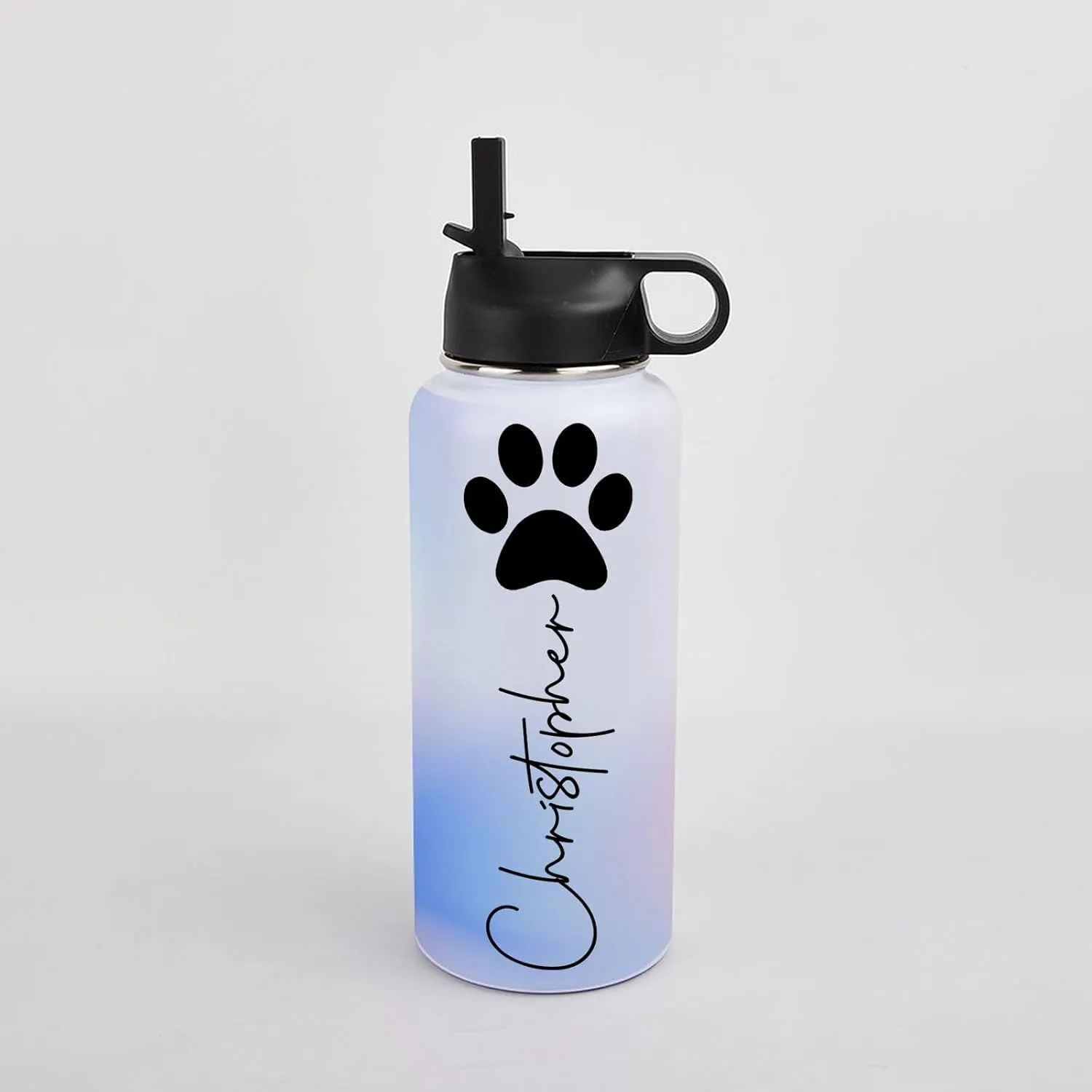 Personalized Water Bottles 32oz with Flip-Top Lid and Straw Customized Vacuum Insulated Flask Stainless Steel Sports Double Wall for Sports Spill-Proof Splash Resistant Lid Christmas Gradient