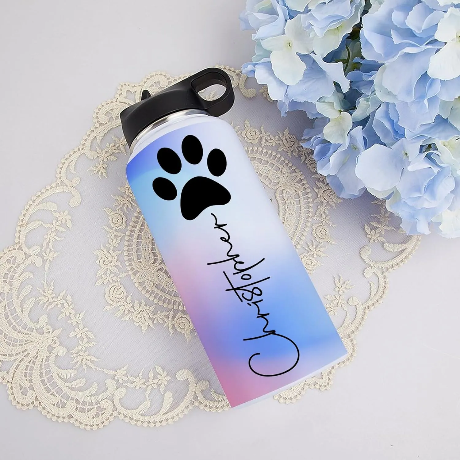 Personalized Water Bottles 32oz with Flip-Top Lid and Straw Customized Vacuum Insulated Flask Stainless Steel Sports Double Wall for Sports Spill-Proof Splash Resistant Lid Christmas Gradient