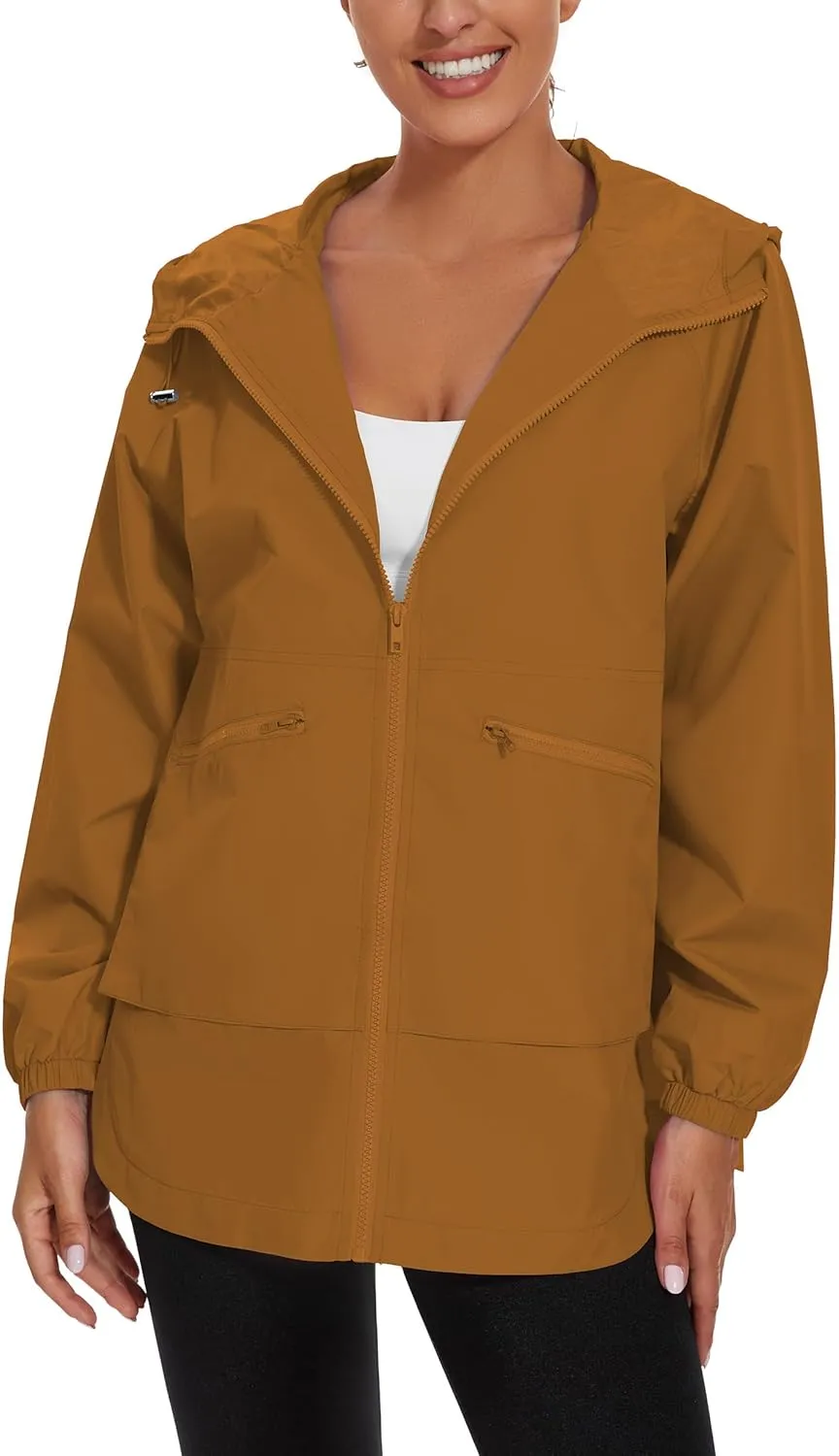 PESION Womens Waterproof Raincoat Lightweight Rain Jacket Trench Coat Hooded Windbreaker With Pockets for Outdoor