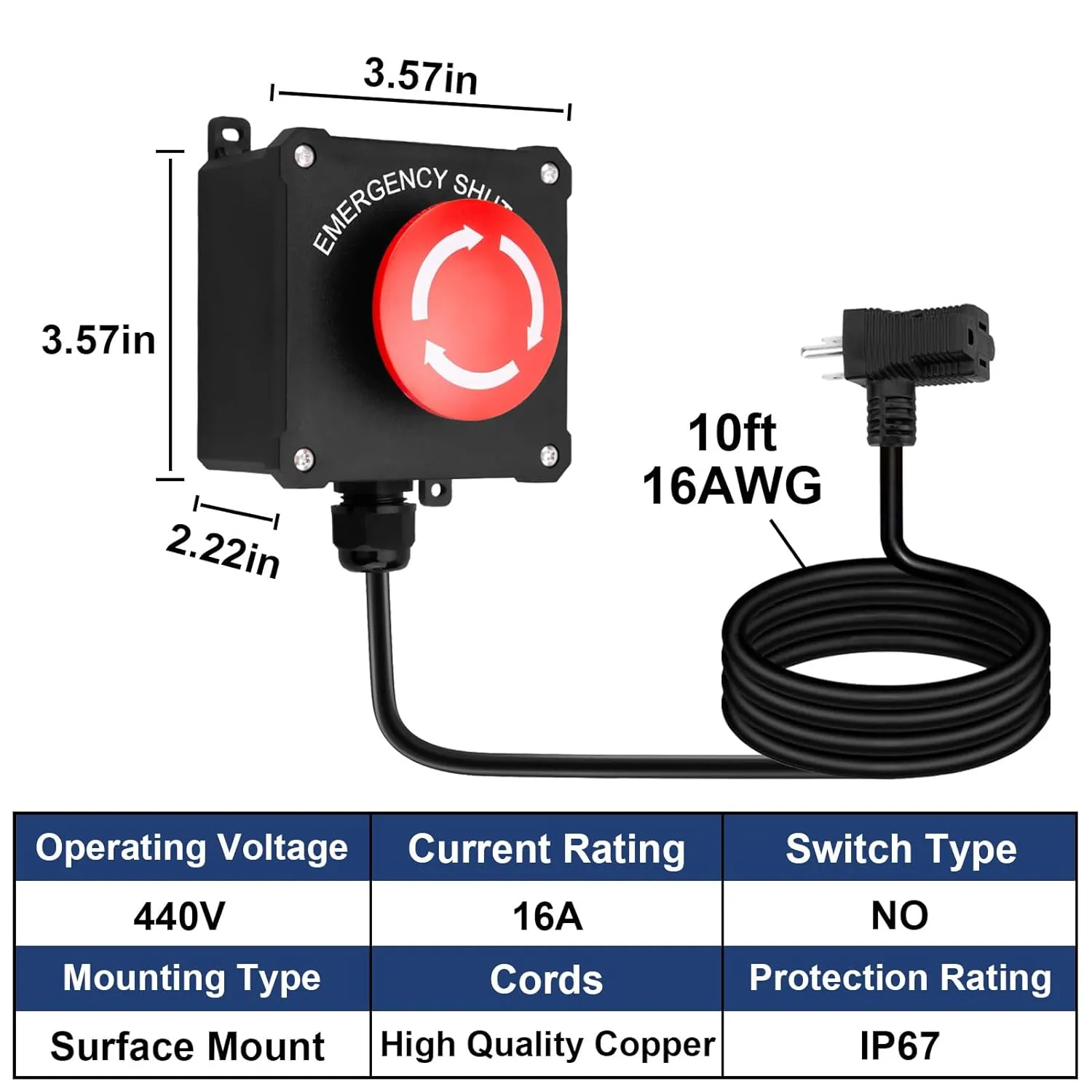 Piggyback Style Emergency Stop Button Kit with Large Stop Sign Panel Easy Contact for Fast Power Off for Table Saws and Other Electrical Equipment(16A