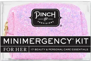Pinch Provisions Orchid Glitter Minimergency Kit, Includes 17 Travel-Sized Cosmetic Essentials, Convenient for Purses, Emergency Beauty Accessories, Gifts for Holiday’s & Birthday’s