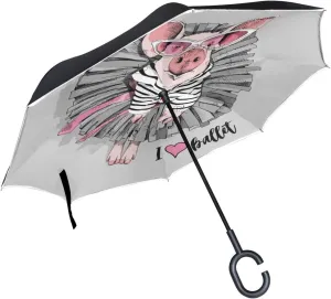 Pink Pig Skirt Reverse Inverted Inside Out Umbrella Cars Unigue Windproof UV Proof Double Layer for Women