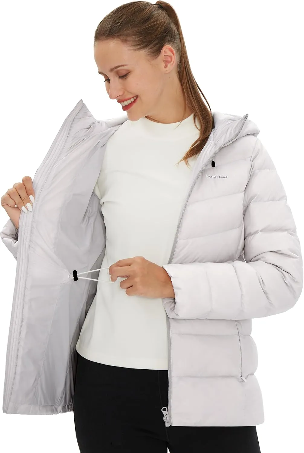 Pioneer Camp Women's Down Puffer Jacket Water-Repellent Winter Coat Quilted Fuffy Outerwear with Hood