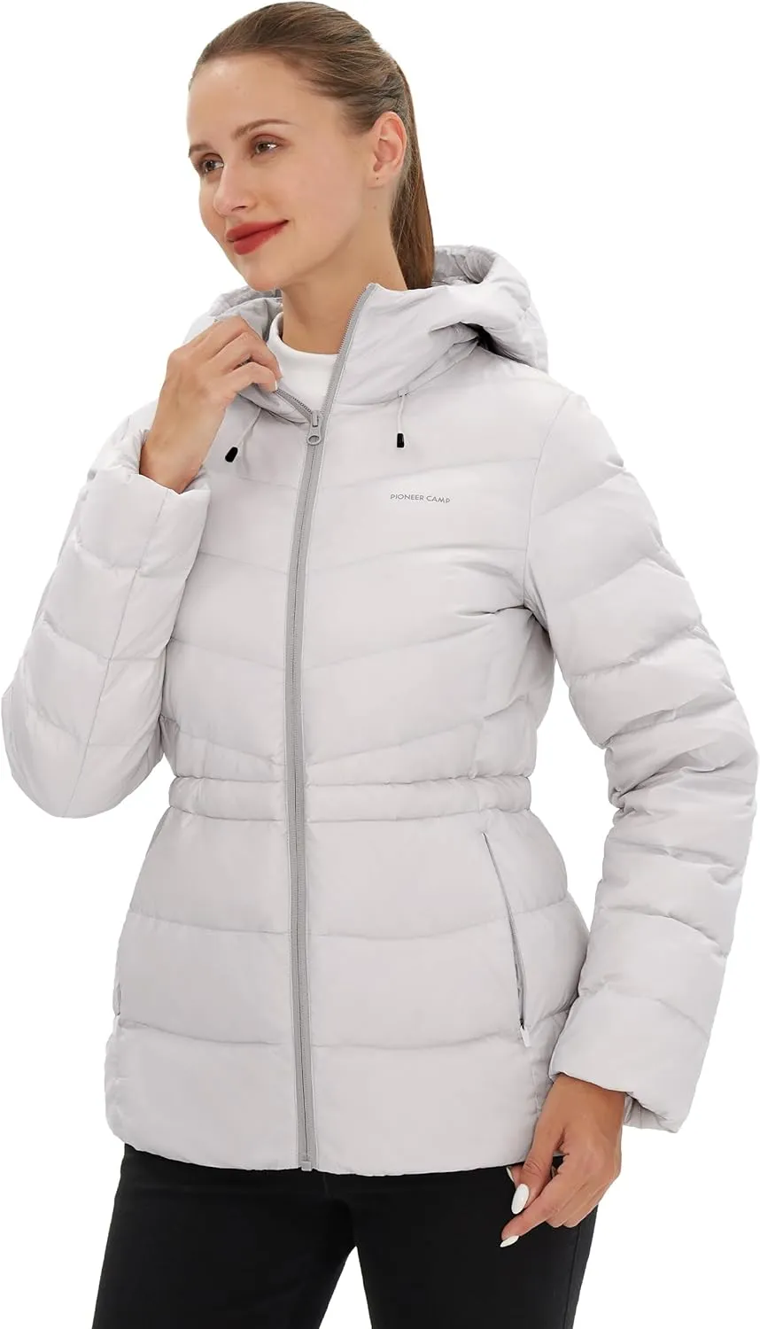 Pioneer Camp Women's Down Puffer Jacket Water-Repellent Winter Coat Quilted Fuffy Outerwear with Hood