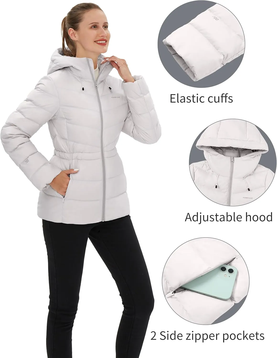 Pioneer Camp Women's Down Puffer Jacket Water-Repellent Winter Coat Quilted Fuffy Outerwear with Hood