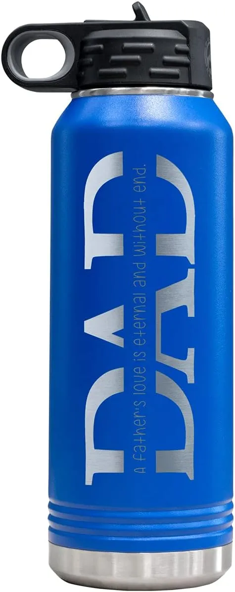 PlaqueMaker 32-oz Stainless Steel Customized Water Bottle For Dad- Includes Kids Names- Great for Father's Day, Christmas, His Birthday, or Just Because - Select from a Variety of Colors (Blue)