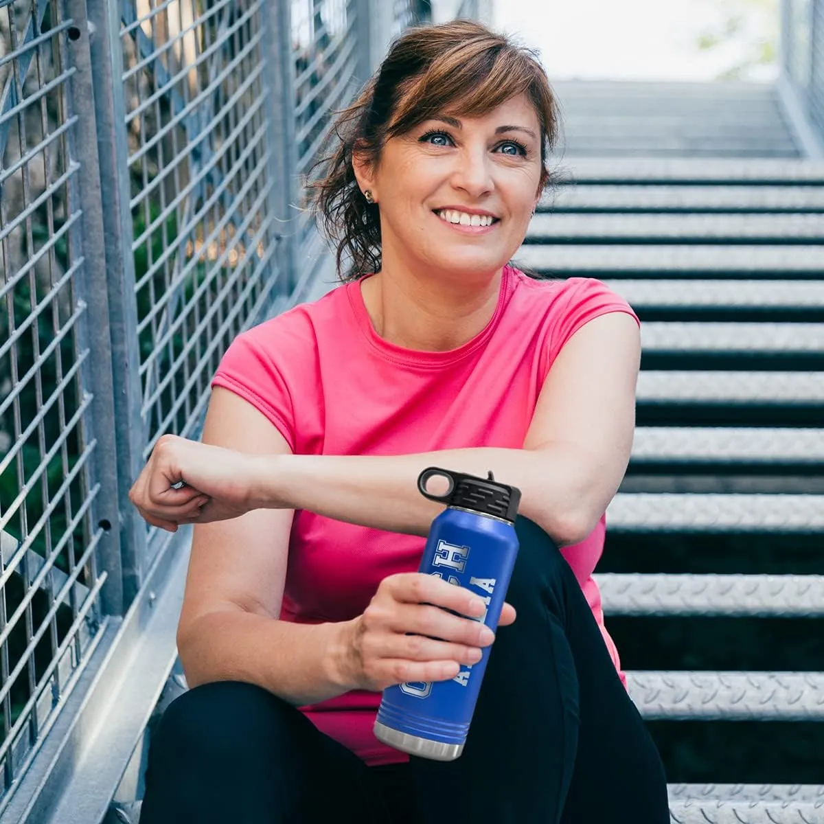 PlaqueMaker Customizable Coach Water Bottle - Include Your Personal Text (Blue)