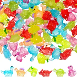 Poen 150 Pcs Glitter Mini Dinosaur Figures Resin Tiny Small Dinosaur Toys Garden Realistic Miniature Figurines for Bag Cake Topper Birthday Party Favors