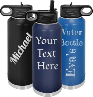 Polar Camel Personalized Water Bottles 32oz with Flip-Top Lid and Straw, Customized Vacuum Insulated Stainless Steel Sports Double Wall Thermos, Your Logo Name and Text Engraved (Navy Blue)