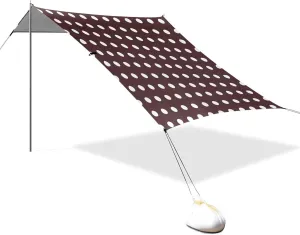 Polka Dots Brown White Beach Tent Sun Shelter Set, UPF50  UV Protection 10.5 x 9.19 FT Camping Shade Canopy with Sandbags, Sand Anchors, Carrying Bag, and Others