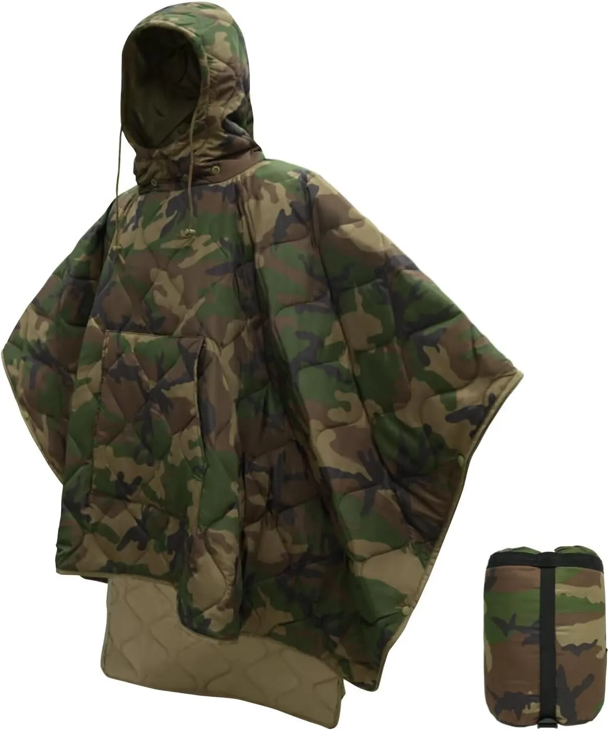 Poncho Liner Hoodie with Pocket Insulated Military Sleeping Bag Waterproof for Outdoor Camping Travel Survival Hunting Car Emergency