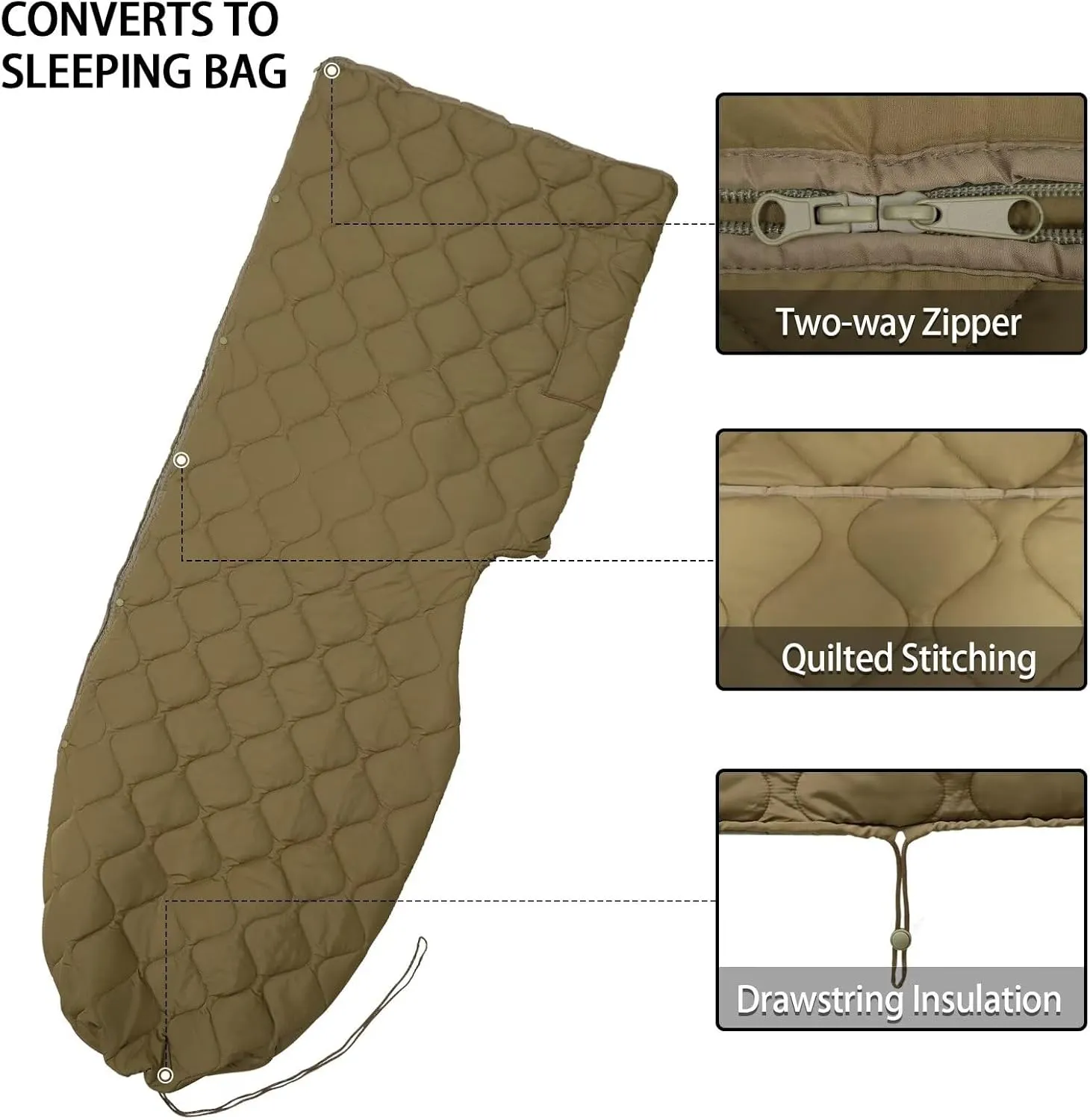 Poncho Liner Hoodie with Pocket Insulated Military Sleeping Bag Waterproof for Outdoor Camping Travel Survival Hunting Car Emergency