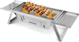 Portable BBQ Grill, Compact Stainless Steel Folding Charcoal Grill for Outdoor Cooking, Travel, and Camping
