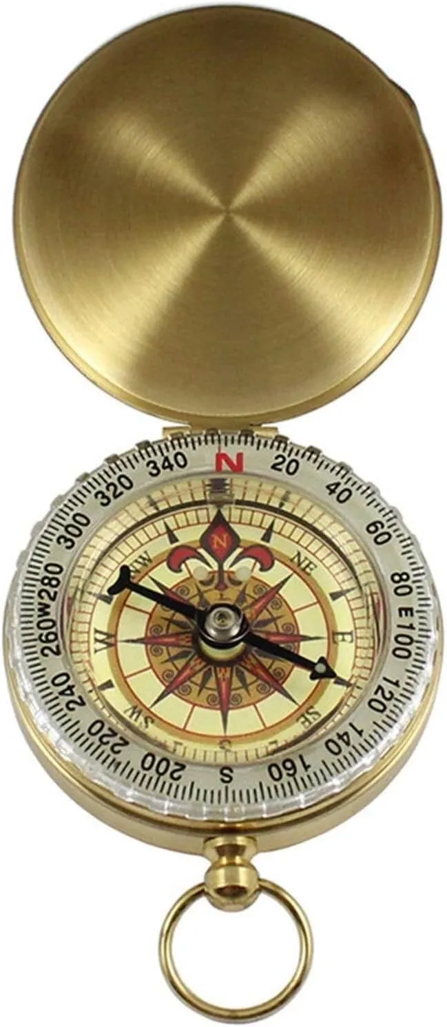 Portable Brass Pocket Compass – Waterproof Noctilucent Navigation Tool for Camping, Hiking & Outdoor Adventures