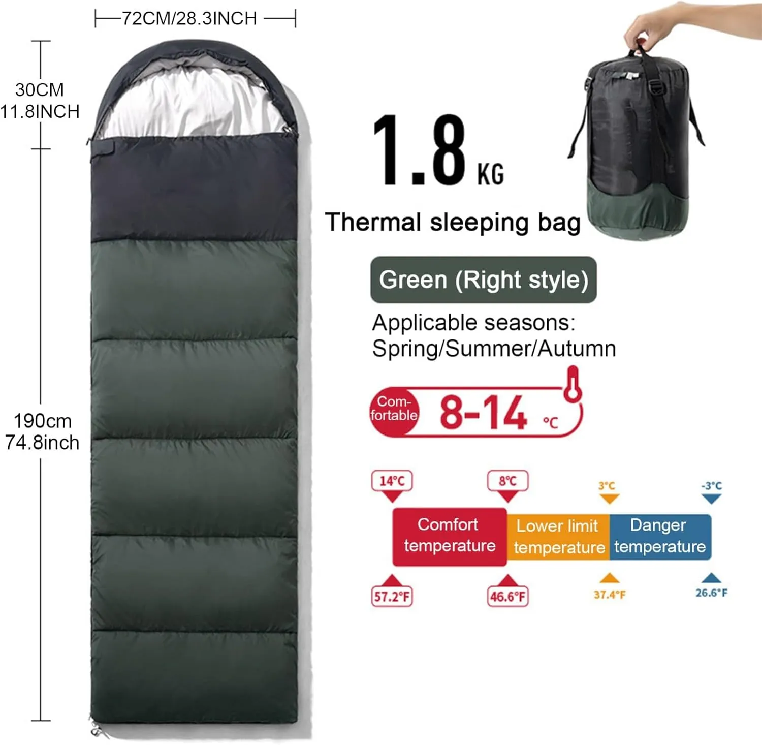 Portable Camping Sleeping Bag, 30°F -57°F Outdoor Indoor Waterproof Ultralight Warm Adult Windproof for Camping Backpacking Hiking