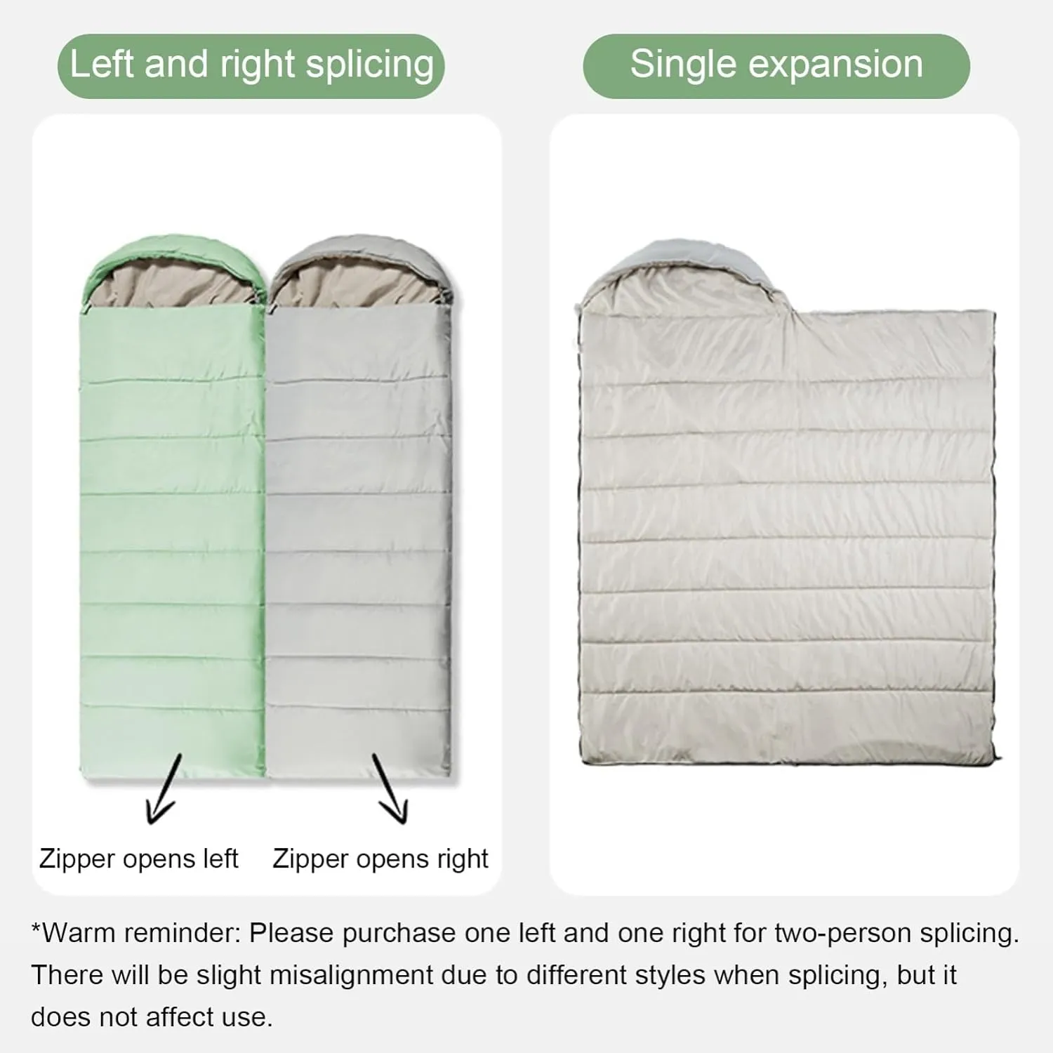 Portable Camping Sleeping Bag, Ultralight Warm Windproof Zippered Rectangle 4 Season with Compression Sack for Adults