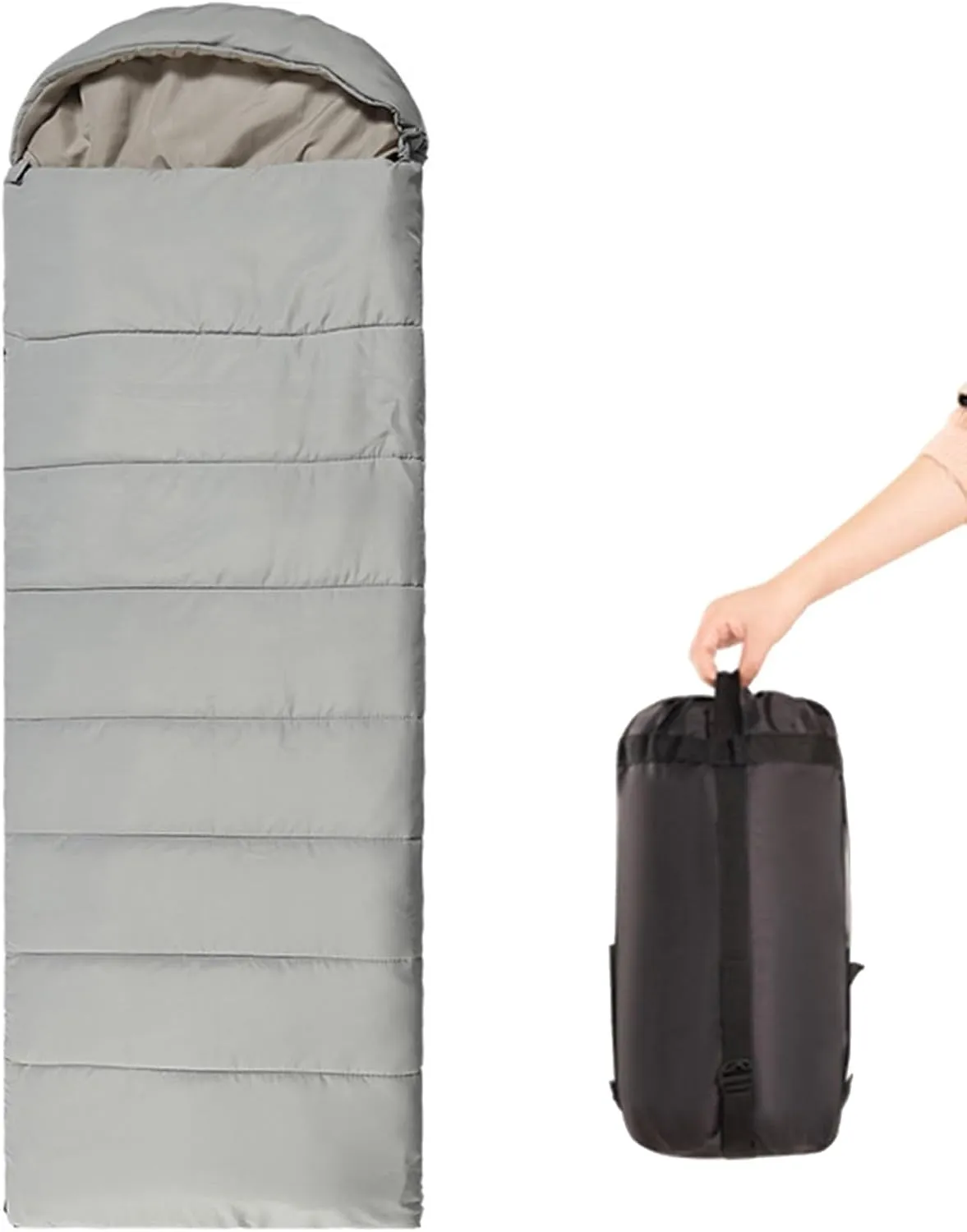 Portable Camping Sleeping Bag, Ultralight Warm Windproof Zippered Rectangle 4 Season with Compression Sack for Adults
