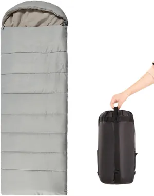 Portable Camping Sleeping Bag, Ultralight Warm Windproof Zippered Rectangle 4 Season with Compression Sack for Adults