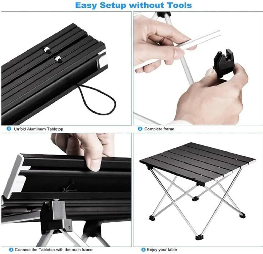Portable Camping Table Small Ultralight Folding Table with Aluminum Table Top and Carry Bag Perfect for Outdoor Picnic Side Table, 41*35*30cm