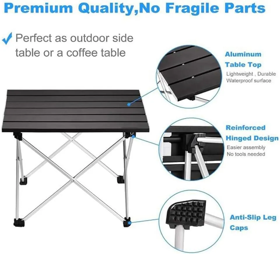 Portable Camping Table Small Ultralight Folding Table with Aluminum Table Top and Carry Bag Perfect for Outdoor Picnic Side Table, 41*35*30cm