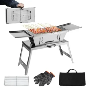 Portable Charcoal Grill Foldable Stainless Steel Tabletop BBQ Grill for Camping,Travel,Picnic,Backyard | 28.7in Large Griddle,2-Sec Setup,Windproof Design,15kg Load,Easy Clean (Type-2 Heightened)