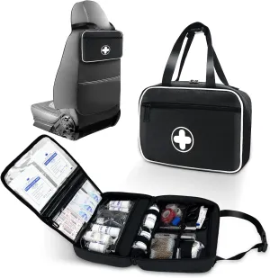 Portable First Aid Bag, Empty Emergency Trauma Kit with Reflective Strips, Multi-Compartment Medical Organizer for Travel, Camping, Car, Outdoor and Home, Bag ONLY (Black)