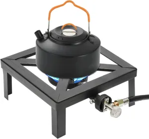Portable Single Propane burner, Stove Burner Cast Iron Propane Gas Cooker with Adjustable 0-20Psi Regulator Hose, Camping Cooking Stove for Patio Camping, BBQ, Home Brewing