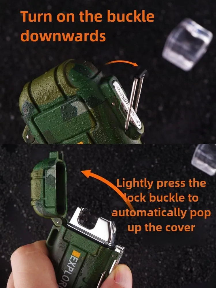 Portable Waterproof Camo Dual Arc Lighter – USB Rechargeable Windproof & Silent Outdoor Lighter (Blue)