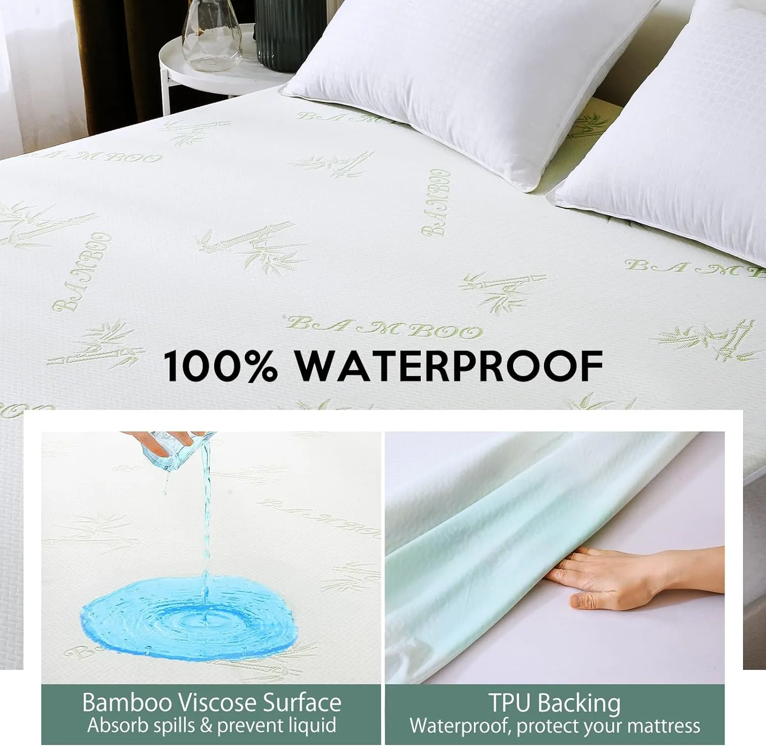 Premium 100% Waterproof Queen Size Mattress Protector, Breathable Mattress Cover Queen Size Bed, Cooling 3D Air Fabric Bed Pad Cover, Deep Pocket 8"-21"