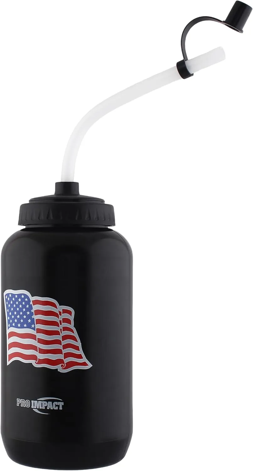 Pro Impact Squeezable Water Bottle Bendable Long Straw - LDPE BPA Free Plastic - Hydration for Baseball Hockey Gym MMA Yoga Boxing Cycling Softball Football Lacrosse (35.5 Oz.)