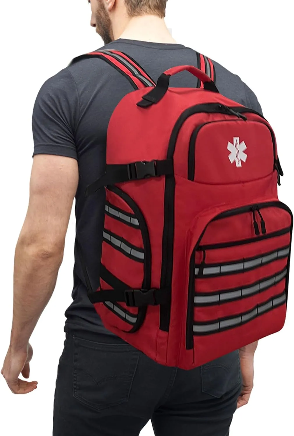 Professional Emergency Medical Backpack,First Aid Trauma Backpack Empty,With Reflective Strip and Anti-Slip Bottom,for Camping Hiking Travel (Red, Large)