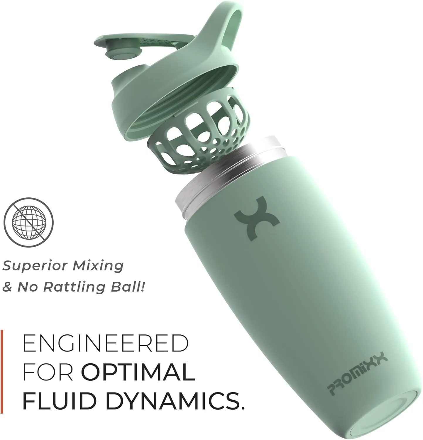 Promixx Pursuit Shaker Bottle Insulated Stainless Steel Water Bottle and shaker Cup, 18oz, Graphite Gray