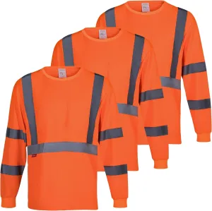 ProtectX Men's High Visibility Heavy Duty Long Sleeve Reflective Safety T-Shirts for Construction, Class 2-3 Type R