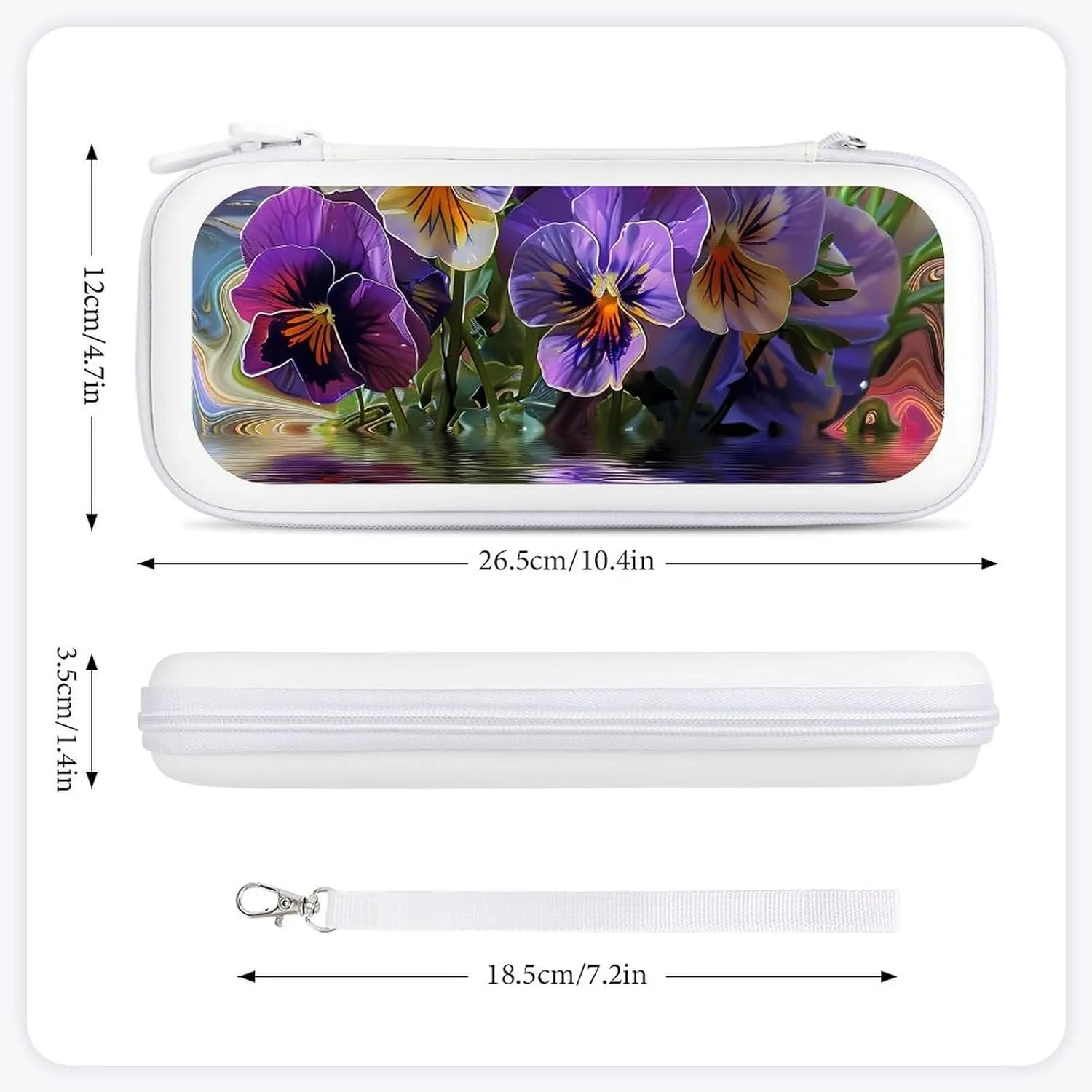 Psychedelic Pansy on Water Hard Shell Travel Case with Rope 15 Game Card Pockets Compatible with Switch Protective