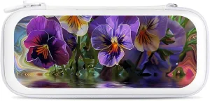 Psychedelic Pansy on Water Hard Shell Travel Case with Rope 15 Game Card Pockets Compatible with Switch Protective
