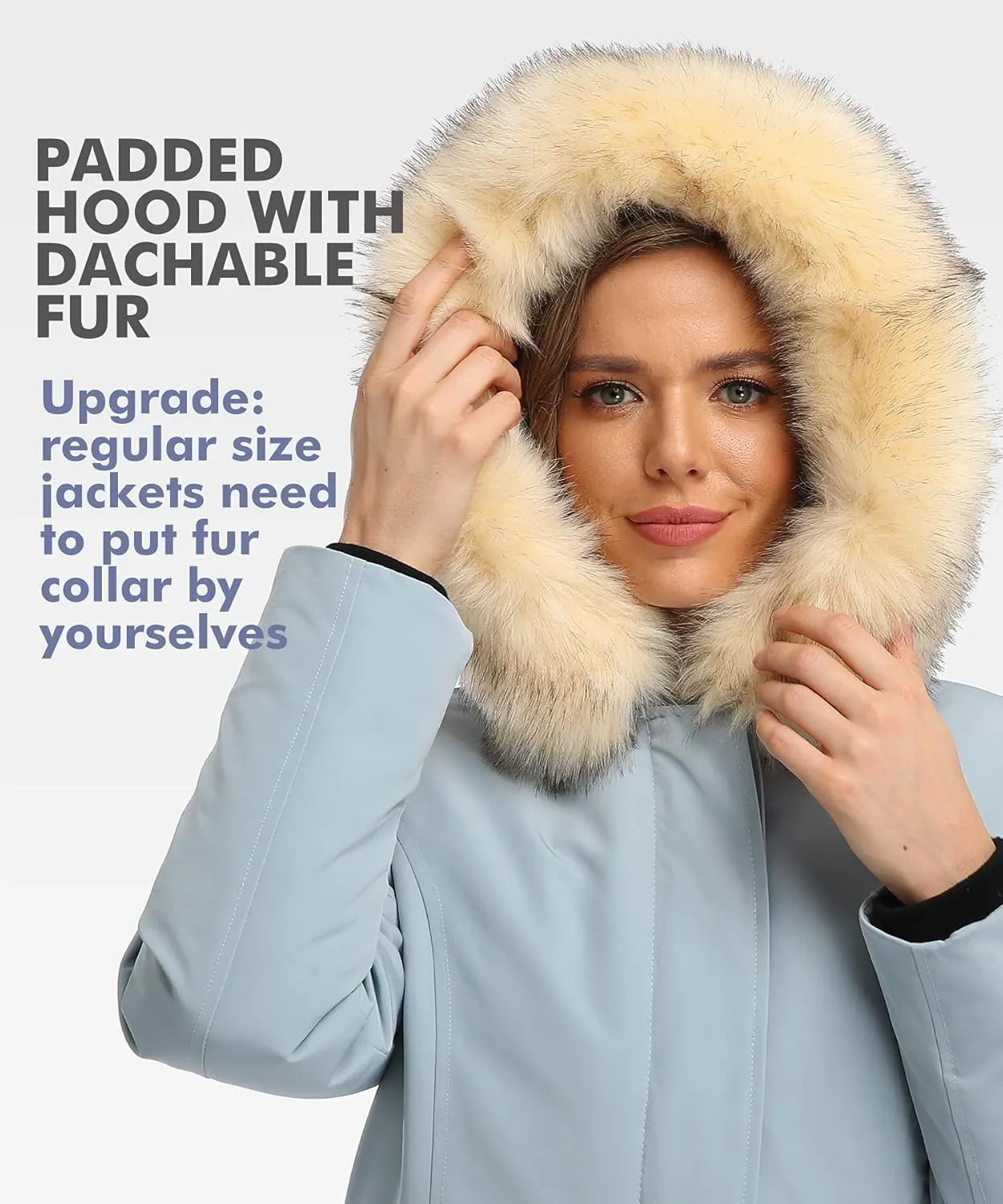 PUREMSX Duck Down Winter Coat for Women Insulated Long Thick Fur Hood Puffer Warm Parka Jacket
