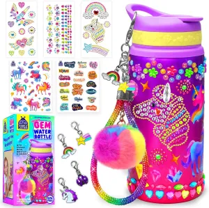 PURPLE LADYBUG Decorate Your Own Water Bottle Kit for Girls - Unicorn Design with Glitter Gem Stickers, Gifts for Girls Ages 5-8-10 Years Old Birthday, Fun Craft for Kids, Water Bottle for School